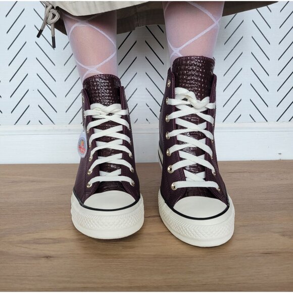 ✨✨Converse Chuck Taylor All Star Wedge Leather 7.5 Womens Shoes Burgundy A12349C - Picture 4 of 12